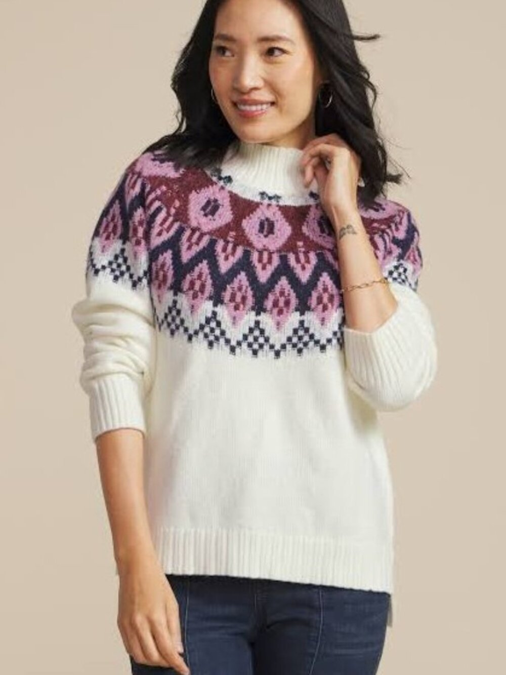 Maurices Brand Women's size XL Abstract Fair Isle Mock Neck Sweater Wool Blend